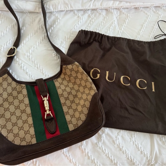 💎 ✨BEAUTIFUL ✨💎 Brown GG Canvas and Nubuck Leather Jackie Web Hobo crossbody - Picture 4 of 13